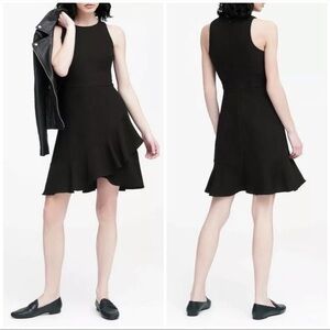 NWT Banana Republic Dress Faux Wrap Ruffle Asymmetrical Tiered Black Sleeveless